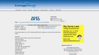Vintage Snowmobiles Classifieds on VintageSleds.com
