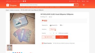 VIP EXCLUSIVE CLUB E-Cards 500points-1000points | Shopee ...