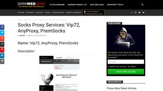 Socks Proxy Services: Vip72, AnyProxy, PremSocks | Dark Web News