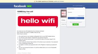 100MB/day free wifi | Facebook