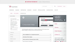Corporate Help | Virgin Australia