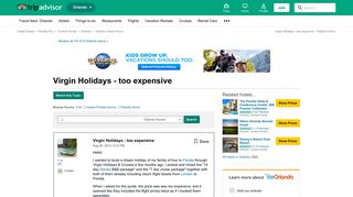 Virgin Holidays - too expensive - Orlando Forum - TripAdvisor