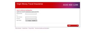 Policy Login Details for Virgin Money Travel Insurance Travel Insurance