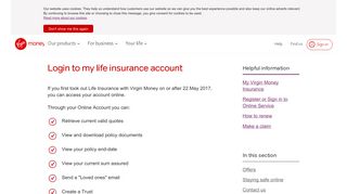Login to my life insurance account | My Virgin Money | Virgin Money UK