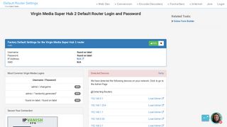 Virgin Media Super Hub 2 Default Router Login and Password