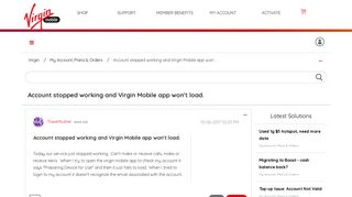 Account stopped working and Virgin Mobile app won'... - Virgin Mobile ...