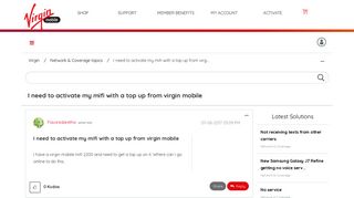 I need to activate my mifi with a top up from virg... - Virgin Mobile ...