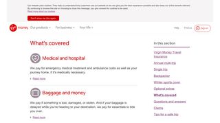 What's covered | Travel Insurance Online | Virgin Money UK