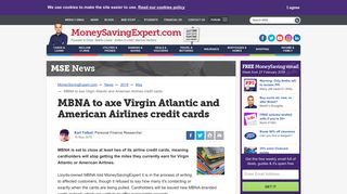 MBNA to axe Virgin Atlantic and American Airlines credit cards