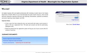 Meaningful Use Registration System. - Virginia Department of Health