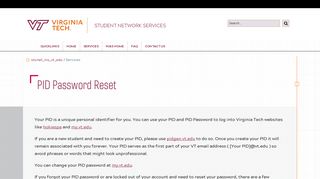 PID Password Reset | Student Network Services | Virginia Tech