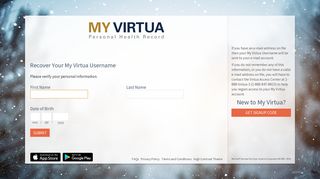 My Virtua - Login Recovery Page