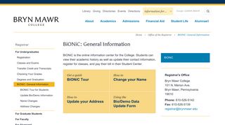 BiONiC: General Information | Bryn Mawr College