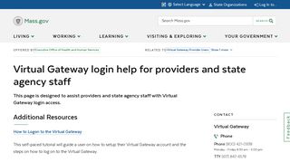 Virtual Gateway login help for providers and state agency staff | Mass ...