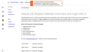 Virtual Job Shadow Website Overview and LogIn Info-3: Prep for ...