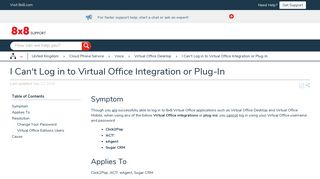 I Can't Log in to Virtual Office Integration or Plug-In - 8x8 Support
