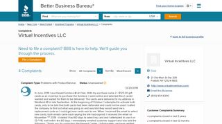 Virtual Incentives LLC | Complaints | Better Business Bureau® Profile