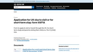 Application for UK visa to visit or for short-term stay: form VAF1A - GOV ...