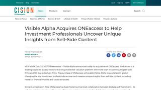 Visible Alpha Acquires ONEaccess to Help Investment Professionals ...