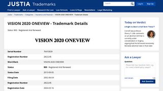 VISION 2020 ONEVIEW Trademark of AMERICAN INTERNATIONAL ...