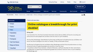 Online catalogue a breakthrough for print disabled | Vision Australia ...