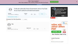 Frnds plz subscribe Vision Government Job - Answers of Question