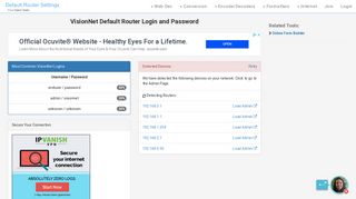VisionNet Default Router Login and Password - Clean CSS