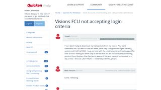 Visions FCU not accepting login criteria | Quicken Customer ...