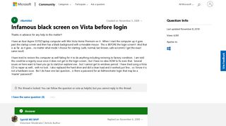 Infamous black screen on Vista before login - Microsoft Community