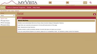 Welcome - Main View | Home | Portal - MyVista - Rocky Vista University