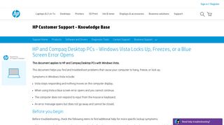 HP and Compaq Desktop PCs - Windows Vista Locks Up, Freezes, or ...