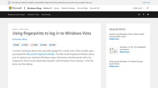 Using fingerprints to log in to Windows Vista | Windows Experience Blog
