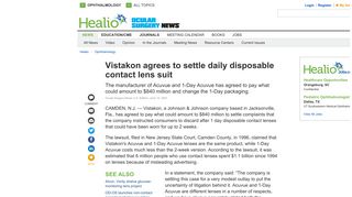 Vistakon agrees to settle daily disposable contact lens suit - Healio