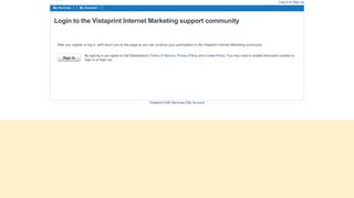Login to the Vistaprint Internet Marketing support community