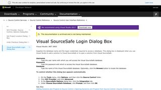 Visual SourceSafe Login Dialog Box - MSDN - Microsoft