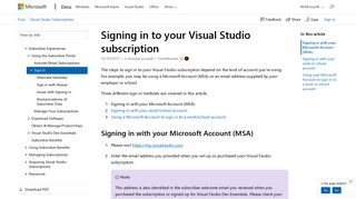 Signing in to Visual Studio Subscriptions | Microsoft Docs