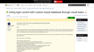 Using login control with custom mysql database through visual ...