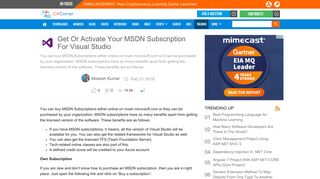 Get Or Activate Your MSDN Subscription For Visual Studio - C# Corner