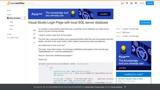 Visual Studio Login Page with local SQL server database - Stack ...