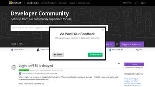 Login to VSTS is delayed - Visual Studio Developer Community