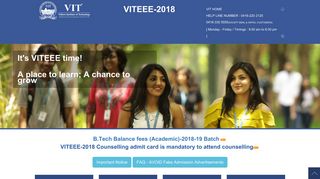 VITEEE - 2018 Application Form for admission in VIT