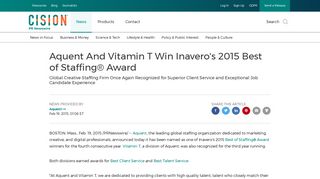 Aquent And Vitamin T Win Inavero's 2015 Best of Staffing® Award