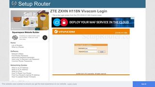 ZTE ZXHN H118N Vivacom Screenshot Login - SetupRouter