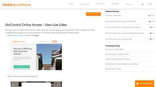 Go!Control Online Access - View Live Video - Support - Vivint