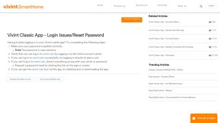 Vivint Classic App - Reset Password - Support