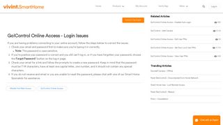 Go!Control Online Access - Login Issues - Vivint Support