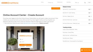 Vivint Online Account Center - Create Account - Support