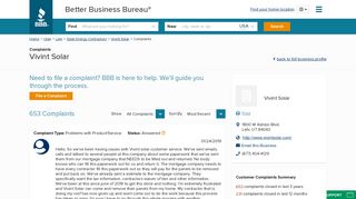 Vivint Solar | Complaints | Better Business Bureau® Profile