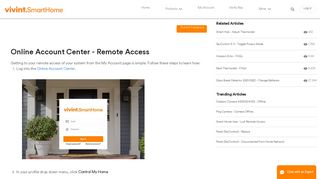 Vivint Online Account Center - Remote Access - Support