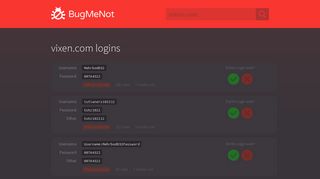 vixen.com passwords - BugMeNot